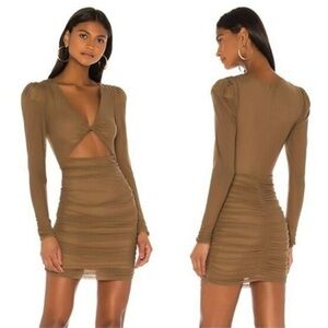 Lovers & Friends Mesh Taupe Keyhole Celest Mini Dress